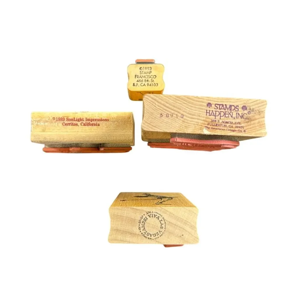Vtg Wood Mounted Rubber Stamps- Sports Activities- Set of 4 Assorted Preowned